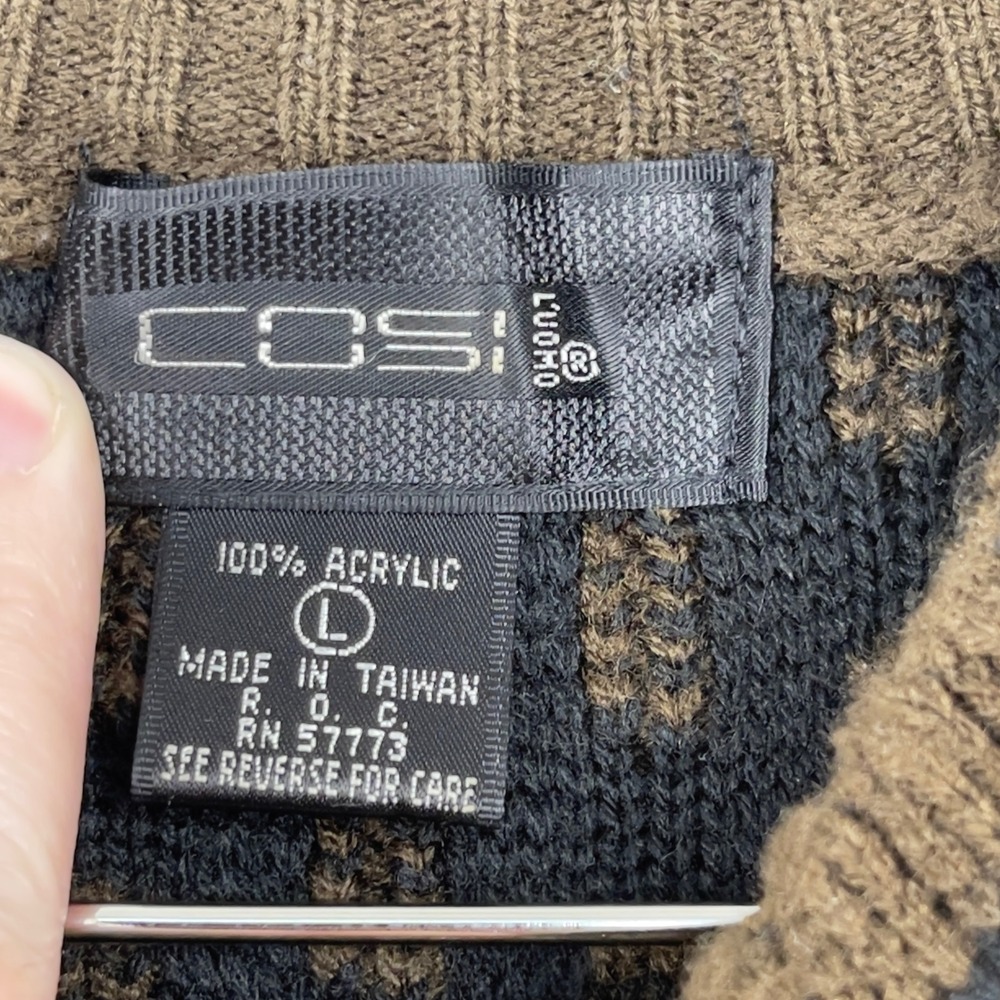 Vintage Cosi L'Uomo Grandpa Cosby Sweater Geometric Mock Neck Large Black Brown - Picture 3 of 9